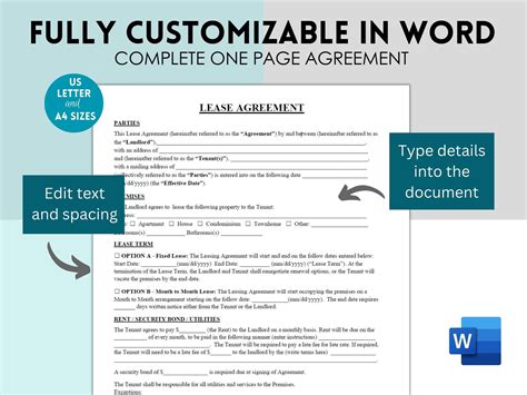 Simple One Page Lease Agreement Basic Rental Agreement Lease Contract