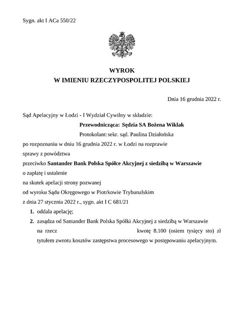 Prawomocna Wygrana Z Santander Bank Polska S A Umowa Niewa Na