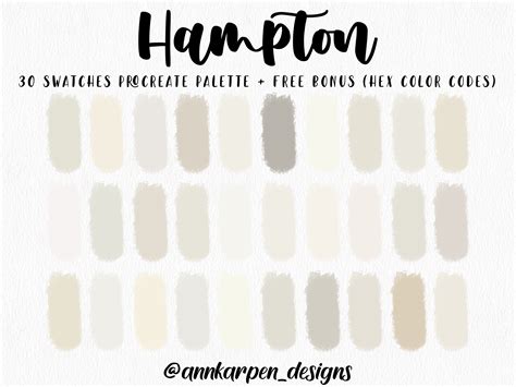 Hampton Procreate Palette 30 Hex Color Codes Instant Digital Etsy