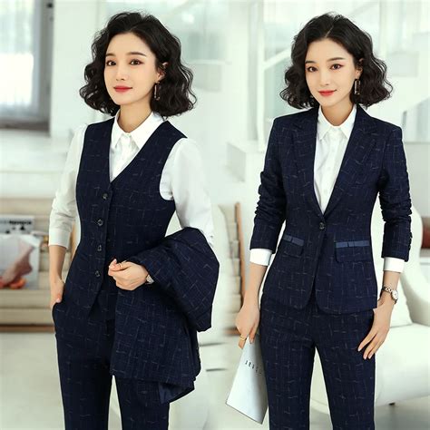 High Quality Office Ladies Blue Blazer Women Business Suits 3 Piece