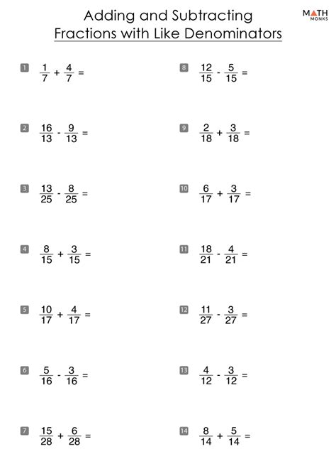 Free Adding Subtracting Fractions Worksheets