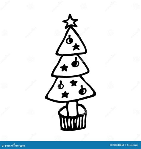 Christmas Tree On Doodle Style On A White Background Vector