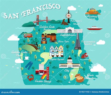 Map Of San Francisco Attractions Vector And Illustration Stock