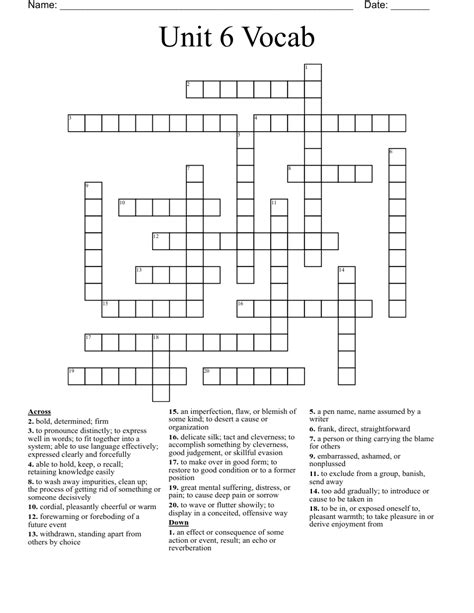 Unit 6 Vocab Crossword Wordmint