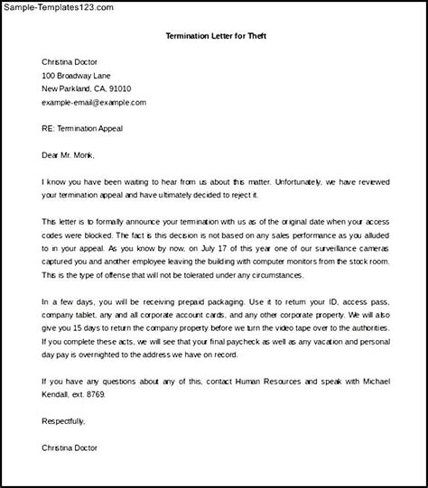 Dismissal Letter For Employee Sample Master Of Template Document