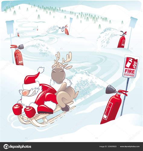 Santa Claus Reindeer Sledding Vector Illustration Santa Claus Sled