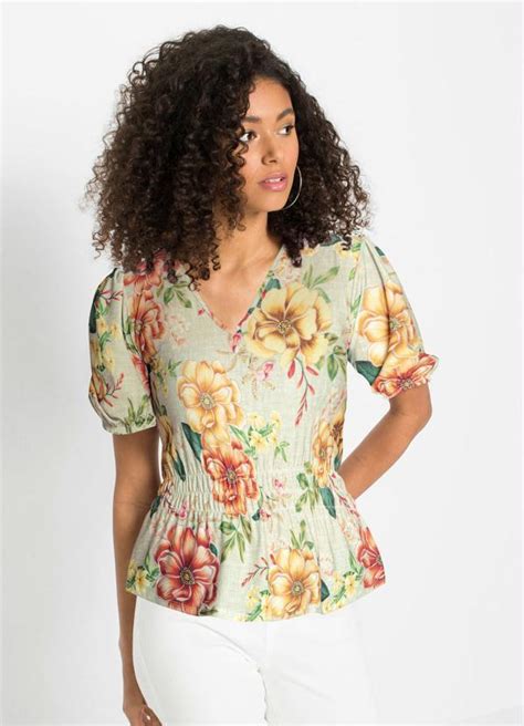 Blusa Peplum Floral Bege Queima De Estoque