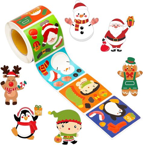 Haooryx 300PCS Christmas Make A Face Stickers Scene Roll Make Your Own