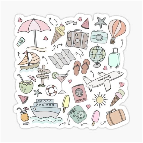 Travel Cartoon Hand Drawn Design Sticker For Sale By Sanaura Redbubble