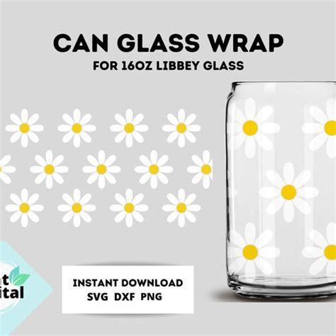 Retro Flower Libbey Glass Wrap Daisy Glass Can Wrap Svg 16oz Etsy