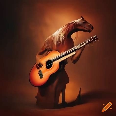 Surreal Scene Featuring A Cowboy With A Guitar On A Horse