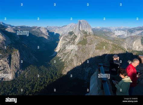 Tourists Enjoy Half Dome View From Glacier Point Yosemite National