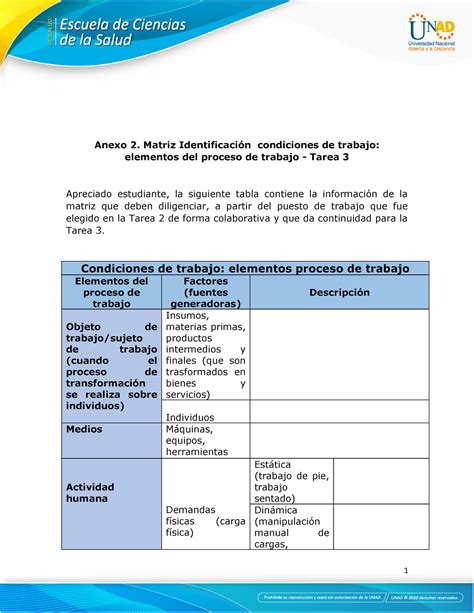 Anexo 2 Matriz Identificación condiciones de trabajo elementos del