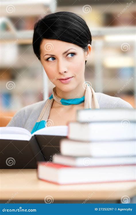 Beautiful Girl Reads At The Reading Hall Stock Image Image Of Girl