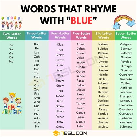 335 Best Words That Rhyme With Blue • 7esl