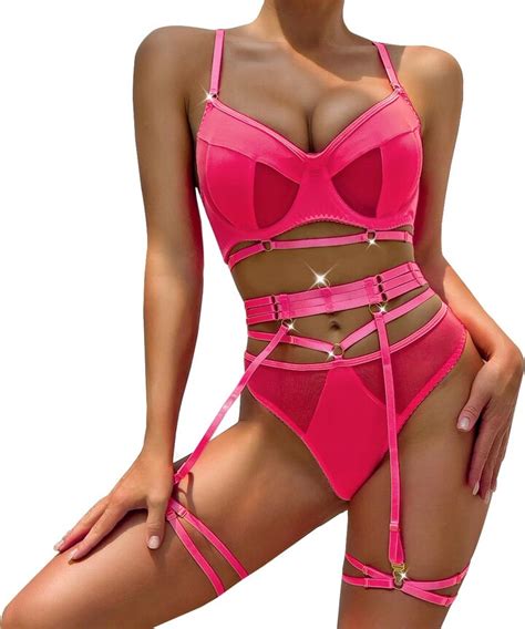 Rslove Sexy Lingerie For Women Sets With Garter Belt Sheer Mesh Bra And