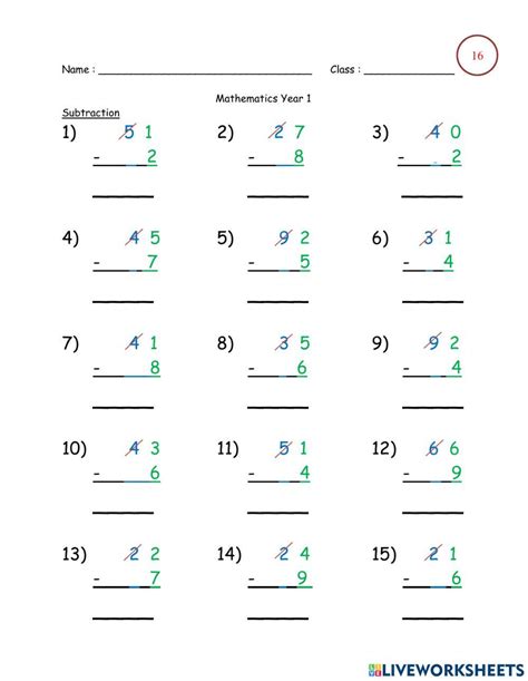 Subtraction Online Exercise For Year 1 Live Worksheets