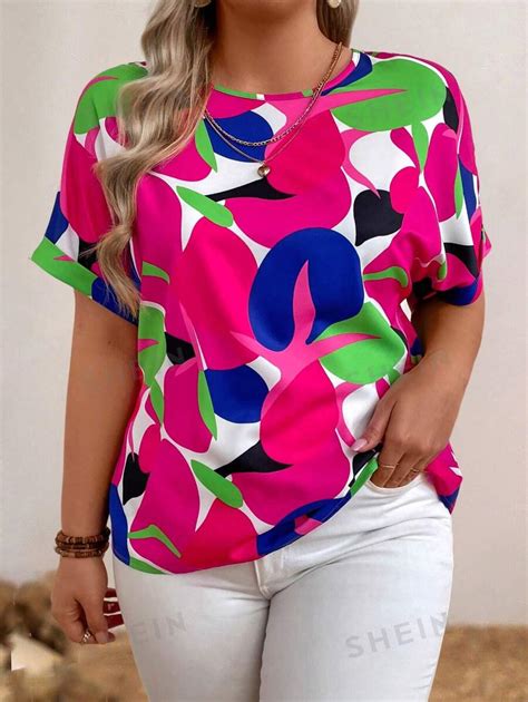 Shein Lune Blusa De Talla Grande Para Mujer Con Estampado Floral De