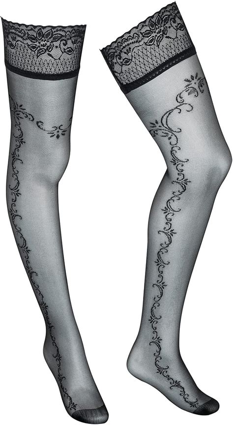 Unbekannt Ballerina Womens Black Patterned Suspender Hold Up Stockings