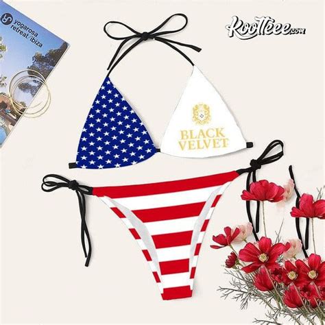 American Flag Black Velvet Whisky Bikini Swimsuit Beach