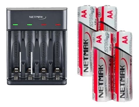 Cargador Pilas Aa Recargables Netmak Mah Combo X Pcreg Pc Registrada