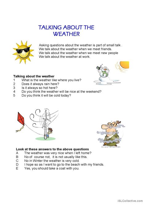 Talking About The Weather English Esl Worksheets Pdf Doc