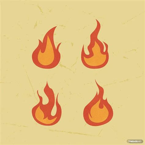 Retro Fire Vector Easy Cartoon Drawings Fire Vector Fire Drawing