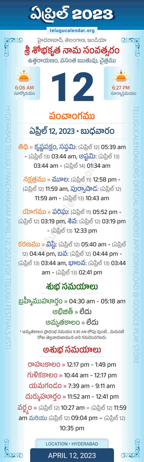 Telangana Panchangam April Telugu Calendar Daily