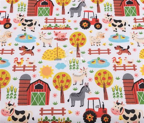 Cute Farm Animal Fabric 100 Baby Cotton On The Farm Fabric Etsy