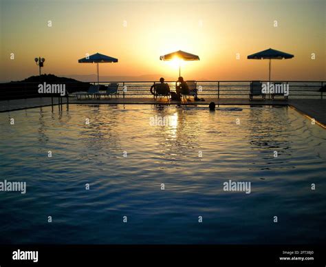 Swimming Pool At Twilight Crete Greece Stock Photo Alamy