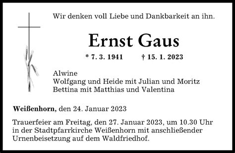 Traueranzeigen Von Ernst Gaus Augsburger Allgemeine Zeitung