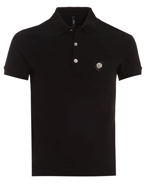 Versus Versace Mens Polo Chest Pocket Lion Head Black Polo Shirt