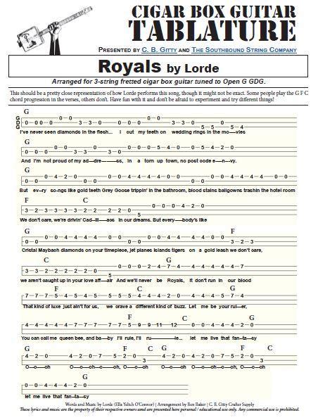 Royals by Lorde - 3-string Open G "GDG" - Tablature and Chords for ...