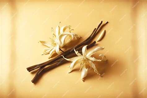 Premium Photo Dry Vanilla Beans With Two White Flowers And Vanilla