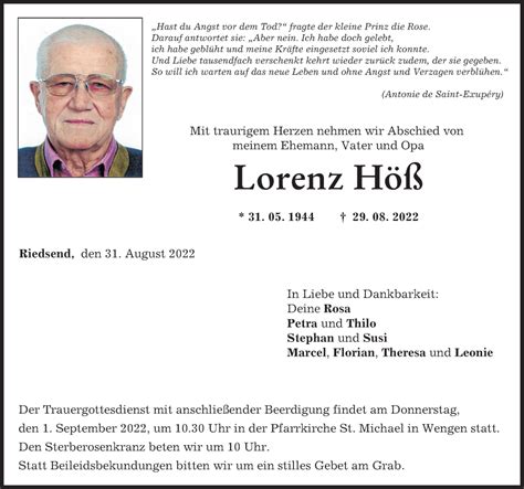 Traueranzeigen Von Lorenz H Allg Uer Zeitung