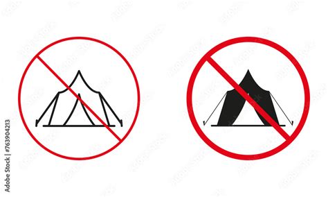 Camping And Tents Not Allowed Tourist Shelter Warning Sign Set