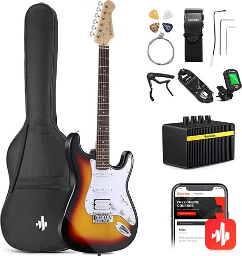 Donner 39" Electric Guitar Beginner Kit Solid Body Full Size Sunburst ...