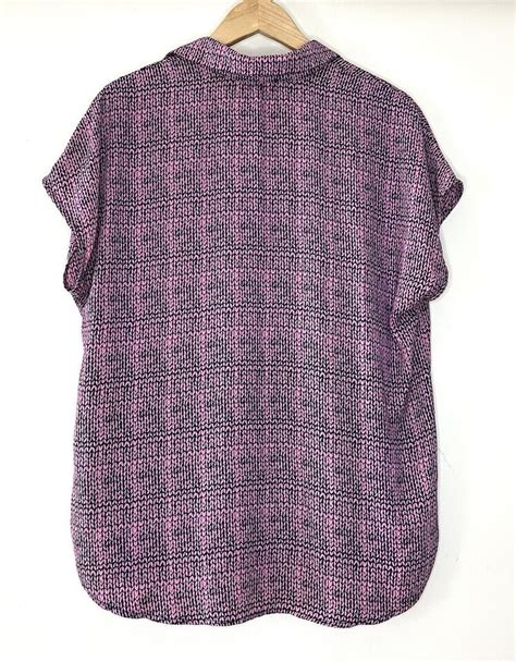 Pleione Womens XL Purple Pink Print Short Sleeve Collar Neck Shirt