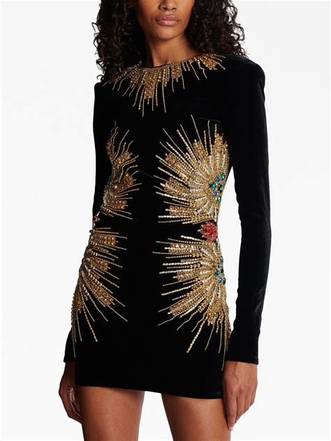 Balmain Crystal Embellished Velvet Mini Dress Farfetch