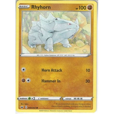 Pokemon Trading Card Game 096 202 Rhyhorn Common Card Sword