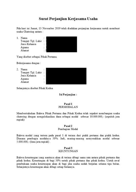 Contoh Perjanjian Perkongsian Keuntungan Aku Dan Dunia Kita Contoh Surat Perjanjian