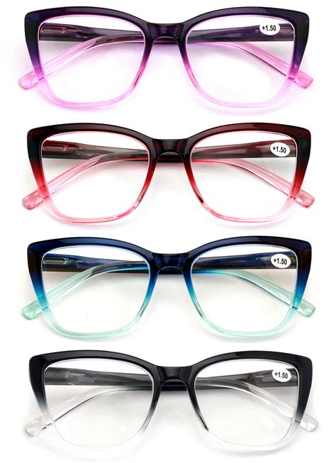 4 Pairs Women Oversized Translucent 2 Tone Cateye Reading Glasses Spring Hinge Reader Dr09 1