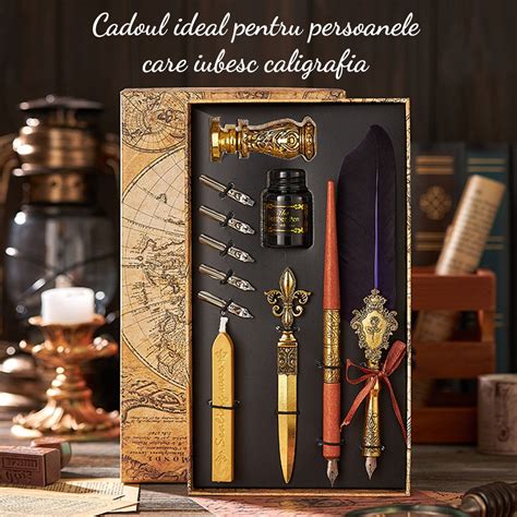 Set Premium De Caligrafie Cu Pana De Scris Vintage Si Stilou Cu Penita