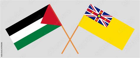 Crossed Flags Of Palestine And Niue Official Colors Correct