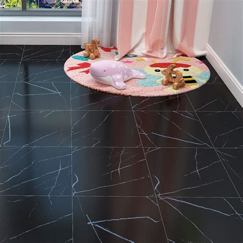 Livelynine Peel And Stick Floor Tile X Inch Pack Marble Black