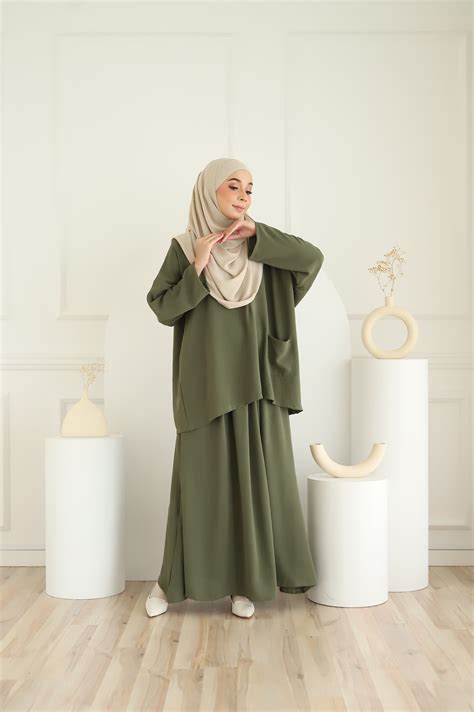 Ameena Skirt Suit – Olive Green – Lavola