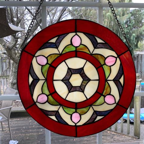 Tiffany Style Stained Glass Window Hangings Large Round Etsy