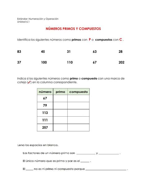 Ficha Online De Números Primos Y Compuestos Para 6to Puedes Hacer Los