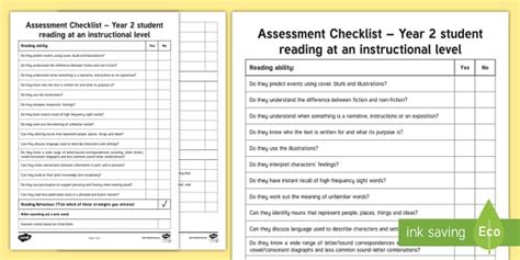 Year 2 Reading Assessment Checklist Teacher Made Twinkl