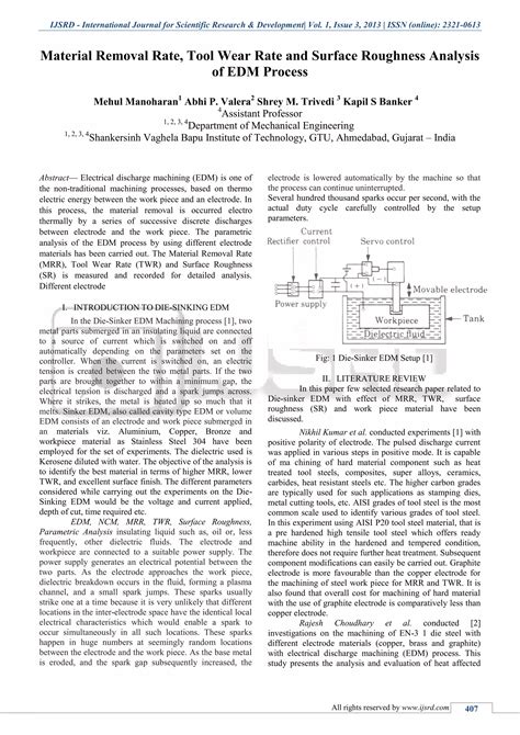 Material Removal Rate Tool Wear Rate And Surface Roughness Analysis Of